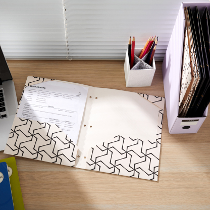 Y YOMA 6 Pack 2 Pocket Folder Letter Size Decorative Binder Folders with Pockets 3 Hole Punch Folder Paper Cute Project Folders Two Pocket 3 Ring File Folder for School Office Home, Geometric Design