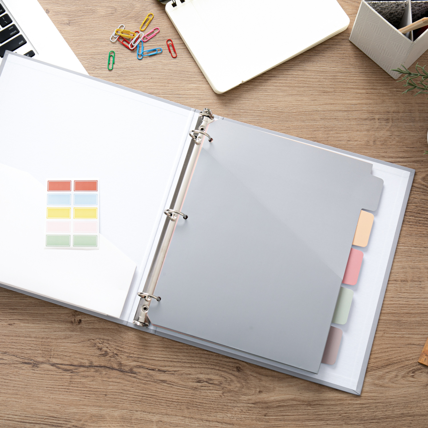 Y YOMA Colored 3 Ring Binder Dividers with Pocket Letter Size Paper Binder Tabs Page Dividers Cute Decorative Binder Index Dividers for Office School Home with 1/5-Cut Tabs, Morandi Color(5 Sheet)