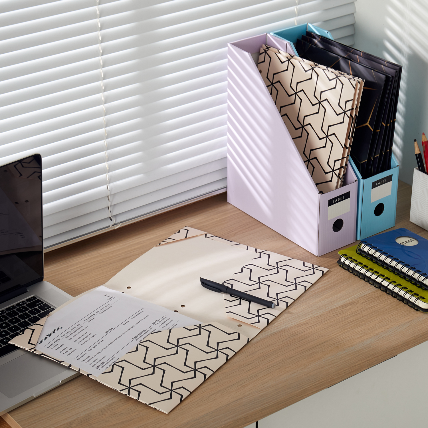 Y YOMA 6 Pack 2 Pocket Folder Letter Size Decorative Binder Folders with Pockets 3 Hole Punch Folder Paper Cute Project Folders Two Pocket 3 Ring File Folder for School Office Home, Geometric Design