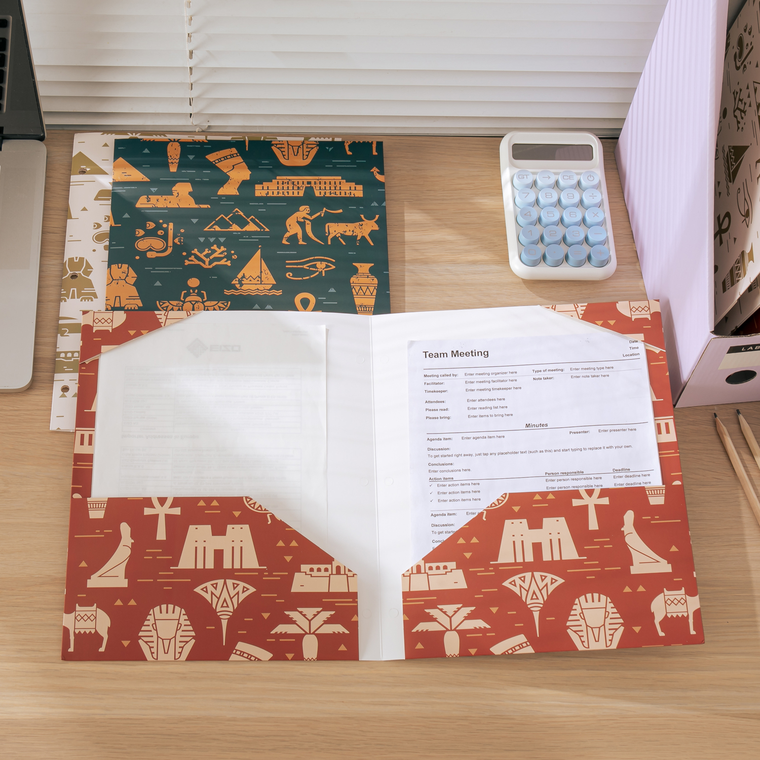 Y YOMA 6 Pack 2 Pocket Folder Letter Size Decorative Binder Folders with Pockets 3 Hole Punch Folder Paper Cute Project Folders Two Pocket 3 Ring File Folder for School Office Home, Egyptian Design