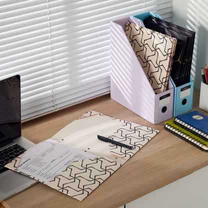 Y YOMA 6 Pack 2 Pocket Folder Letter Size Decorative Binder Folders with Pockets 3 Hole Punch Folder Paper Cute Project Folders Two Pocket 3 Ring File Folder for School Office Home, Geometric Design