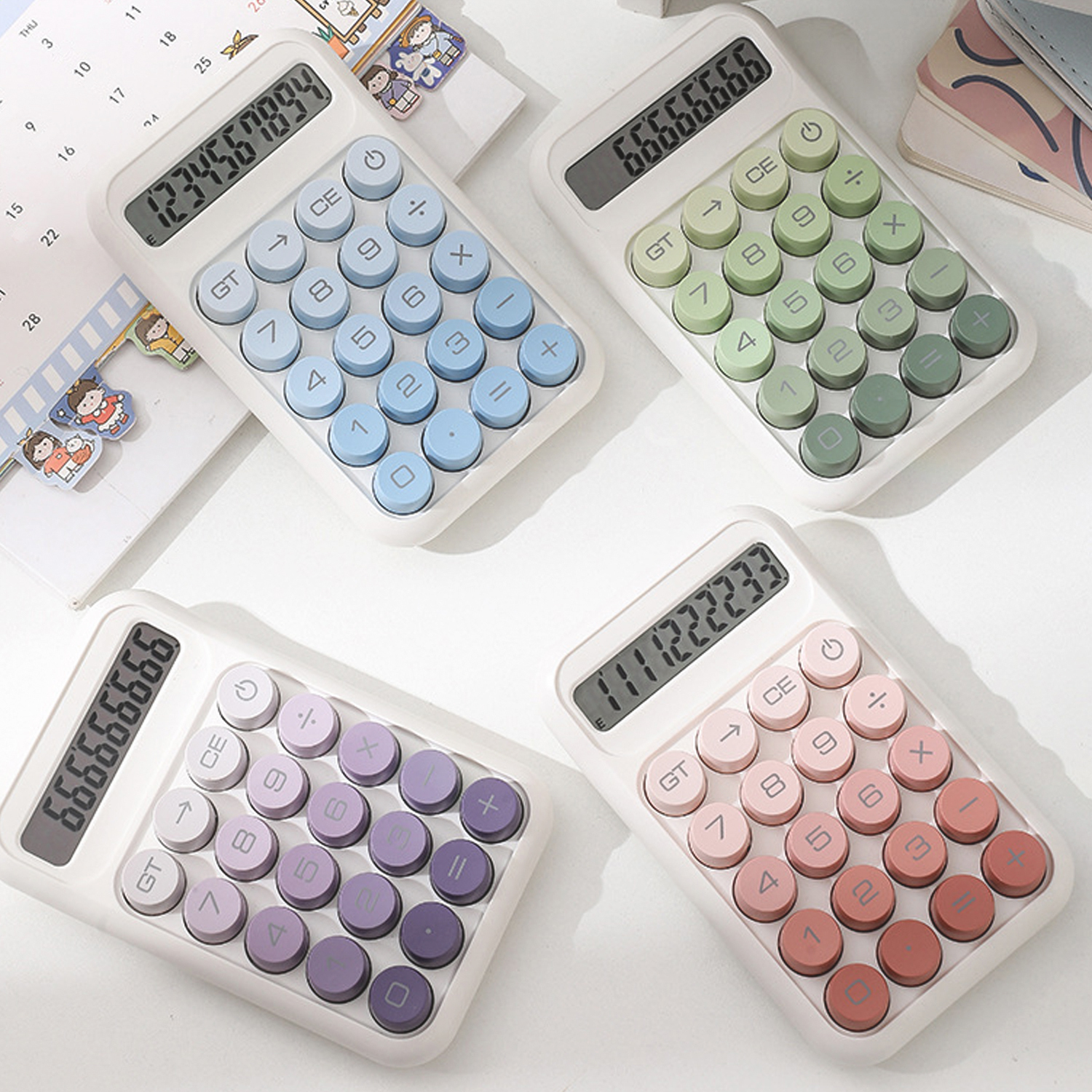 Y YOMA 1 Pack Mechanical Switch Calculator with 10 Digit Large LCD Display Big Button, Mini Cute Desktop Calculator 4 Function Basic Calculators for School Home Office Business, Cute Pink