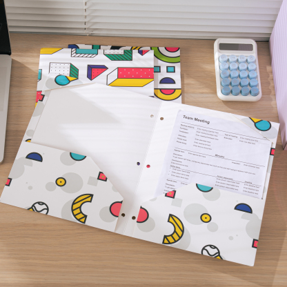 Y YOMA 6 Pack 2 Pocket Folder Letter Size Decorative Binder Folders with Pockets 3 Hole Punch Folder Paper Cute Project Folders Two Pocket 3 Ring File Folder for School Office Home, Memphis Design
