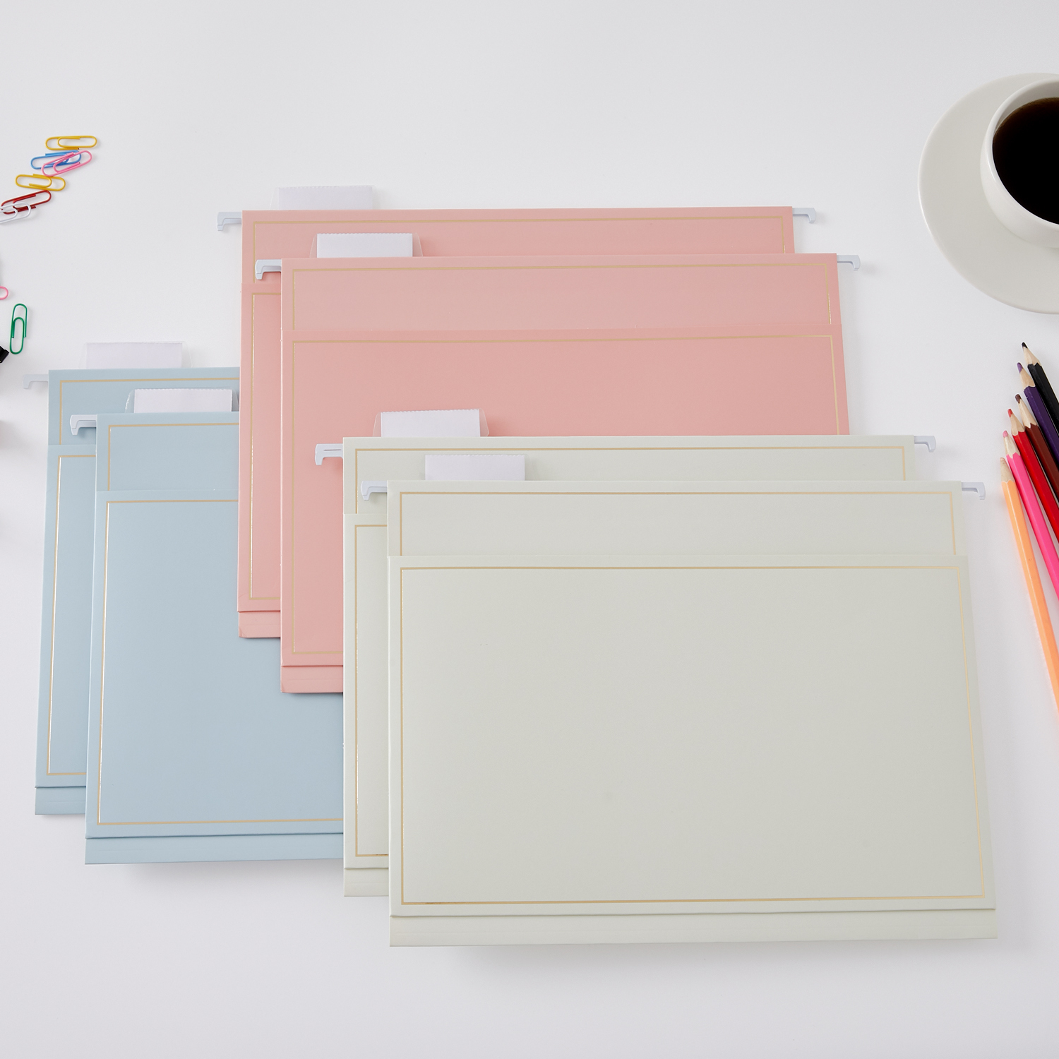 Y YOMA 6 Pack Rose Gold Hanging File Folders with Pocket Letter Size Decorative File Folder Cute Pretty Hanging Folder for Office Home School with 1/5-Cut Adjustable Tabs, Outer Storage Pockets