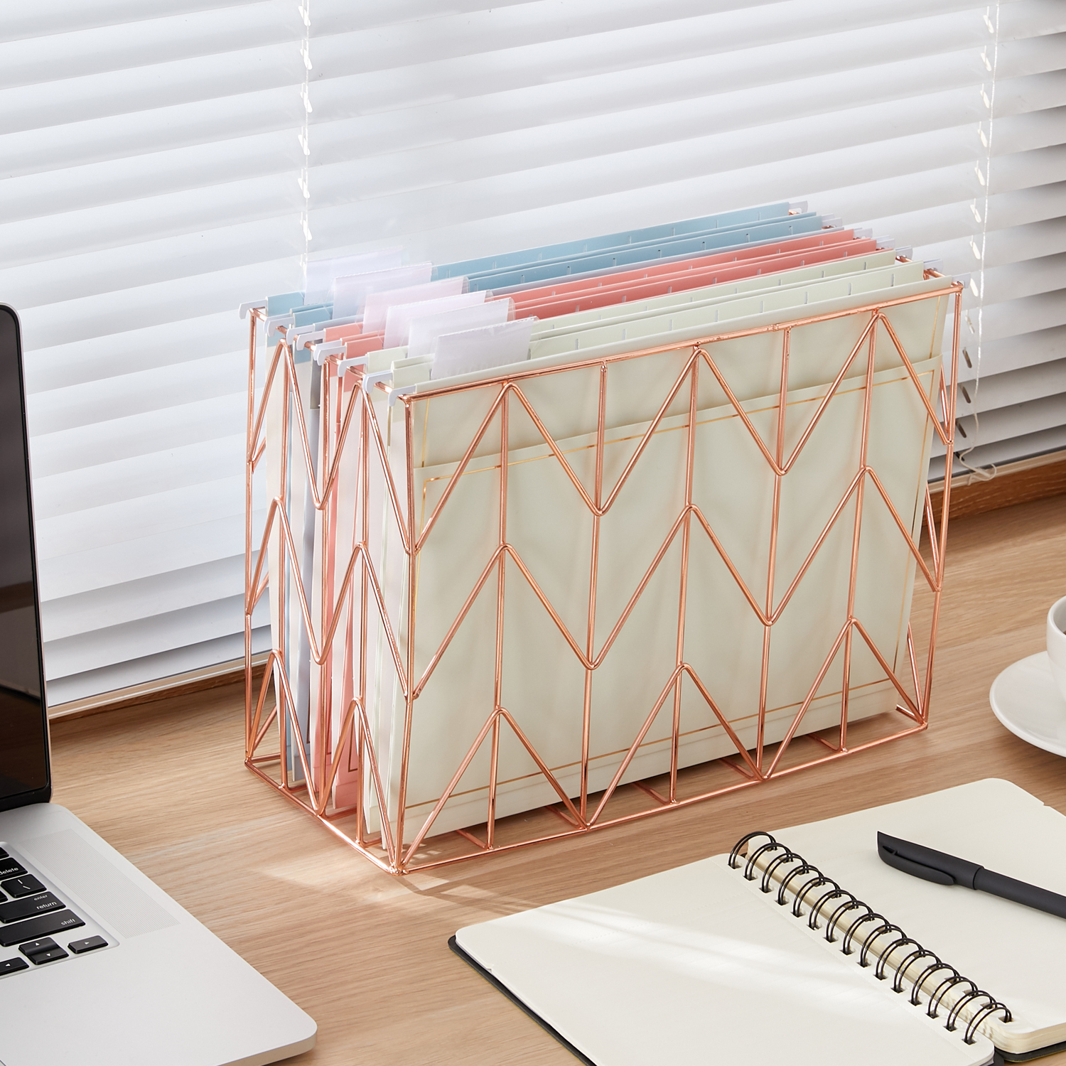 Y YOMA 6 Pack Rose Gold Hanging File Folders with Pocket Letter Size Decorative File Folder Cute Pretty Hanging Folder for Office Home School with 1/5-Cut Adjustable Tabs, Outer Storage Pockets