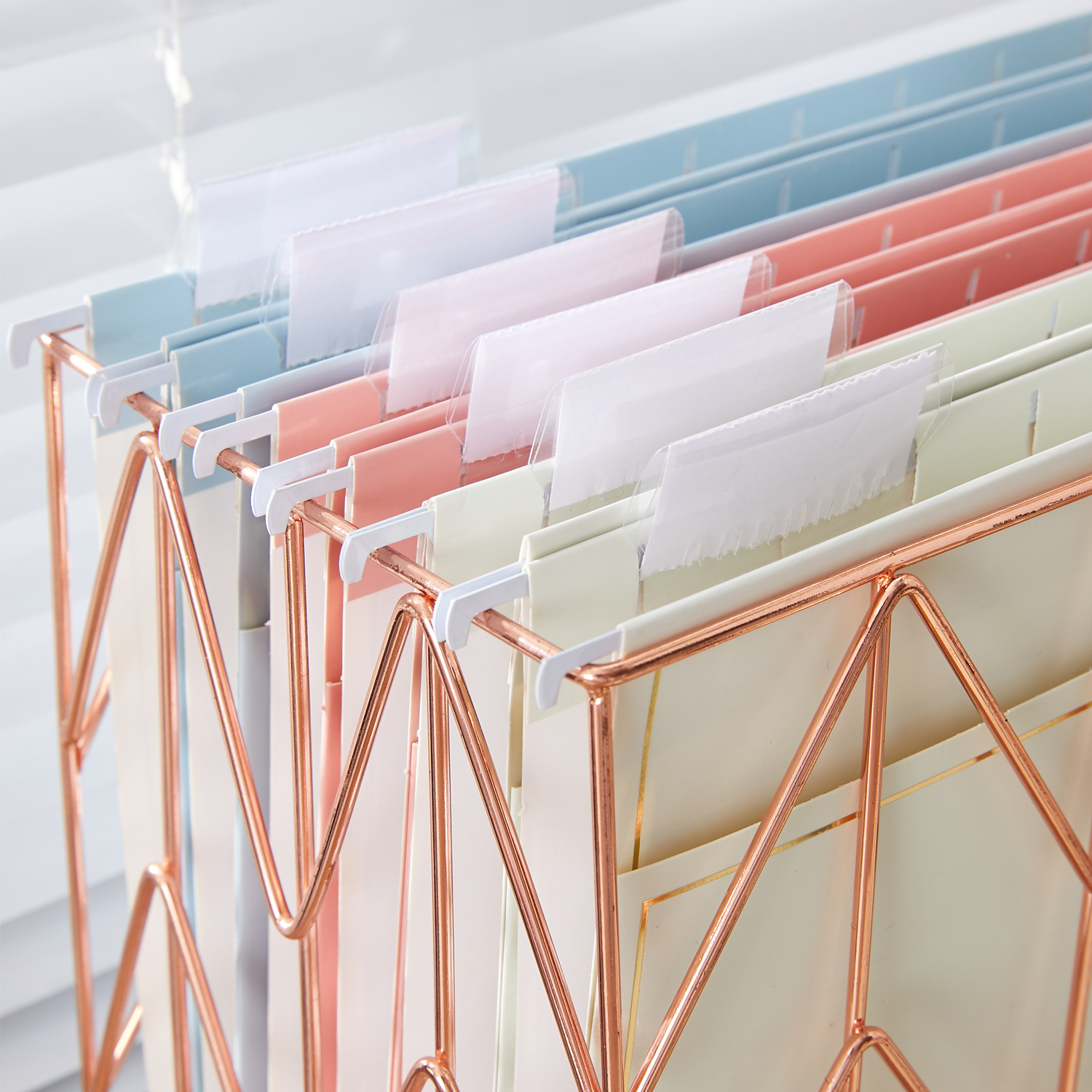 Y YOMA 6 Pack Rose Gold Hanging File Folders with Pocket Letter Size Decorative File Folder Cute Pretty Hanging Folder for Office Home School with 1/5-Cut Adjustable Tabs, Outer Storage Pockets