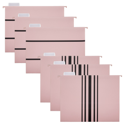 Y YOMA 6 Pack Decorative Hanging File Folders Letter Size Marble Cute Hanging Folder Pretty File Folder Organizer for Filing Cabinet Office Home with 1/5-Cut Adjustable Tabs, 2 Pink Line Design