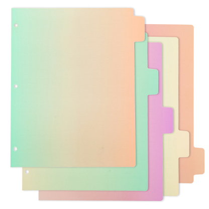 Y YOMA Decorative 3 Ring Binder Dividers with Tabs Letter Size Paper Binder Tabs Page Dividers Cute Binder Index Dividers for Office School Home with 1/5-Cut Tabs, Gradient Design (5 Pack)
