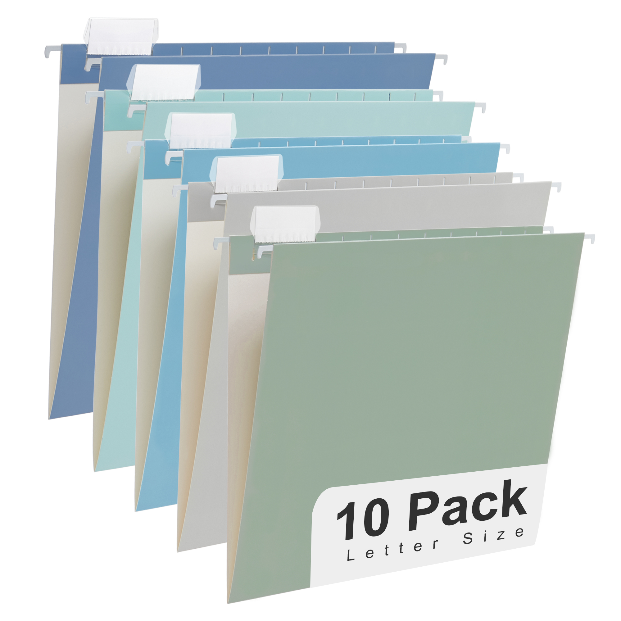 Y YOMA 10 Pack Colored Hanging File Folders Letter Size Decorative Hanging Folder Cute Pretty File Folder for Filing Cabinet Office Home with 1/5-Cut Adjustable Tabs, Oceanic Color