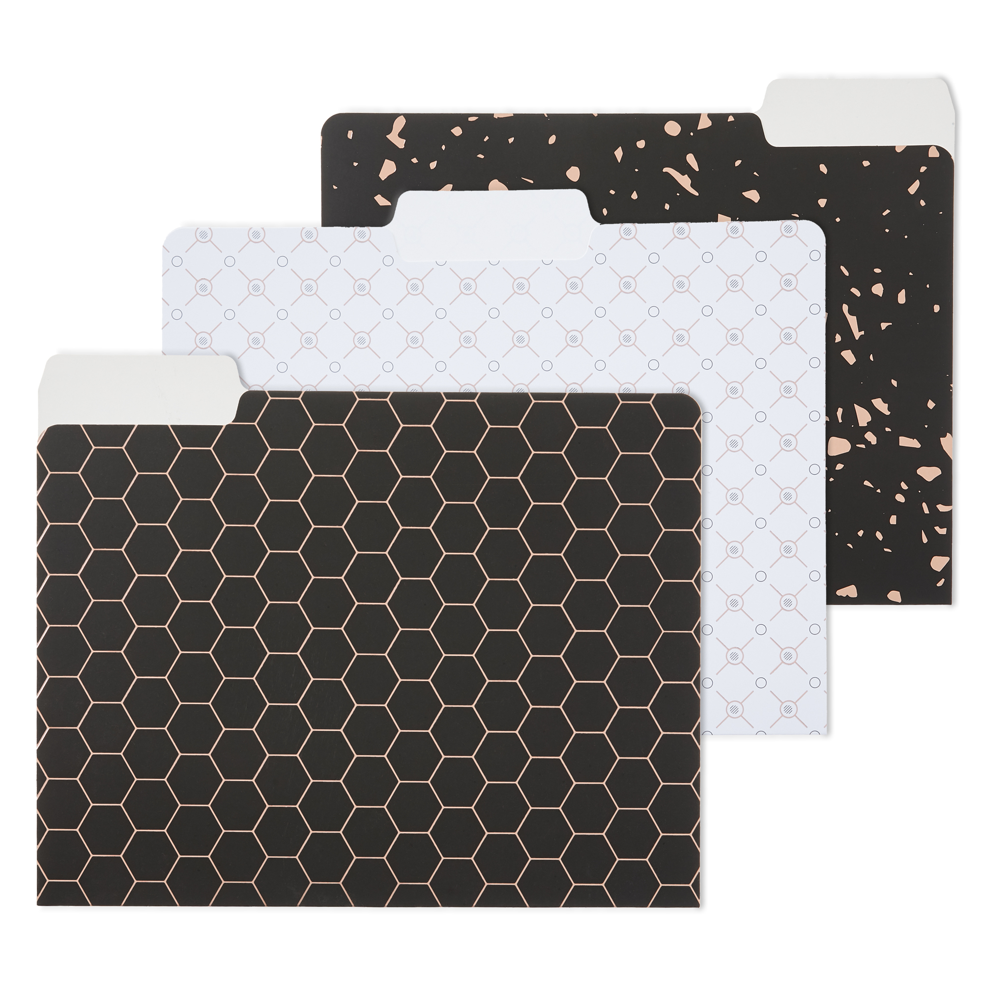 Y YOMA 12 Pack Rose Gold File Folders Letter Size Decorative File Folder Cute Pretty Colored Heavyweight Filing Folder File Organizers for Office School Home Desktop with 1/3-Cut Tab, Black & White