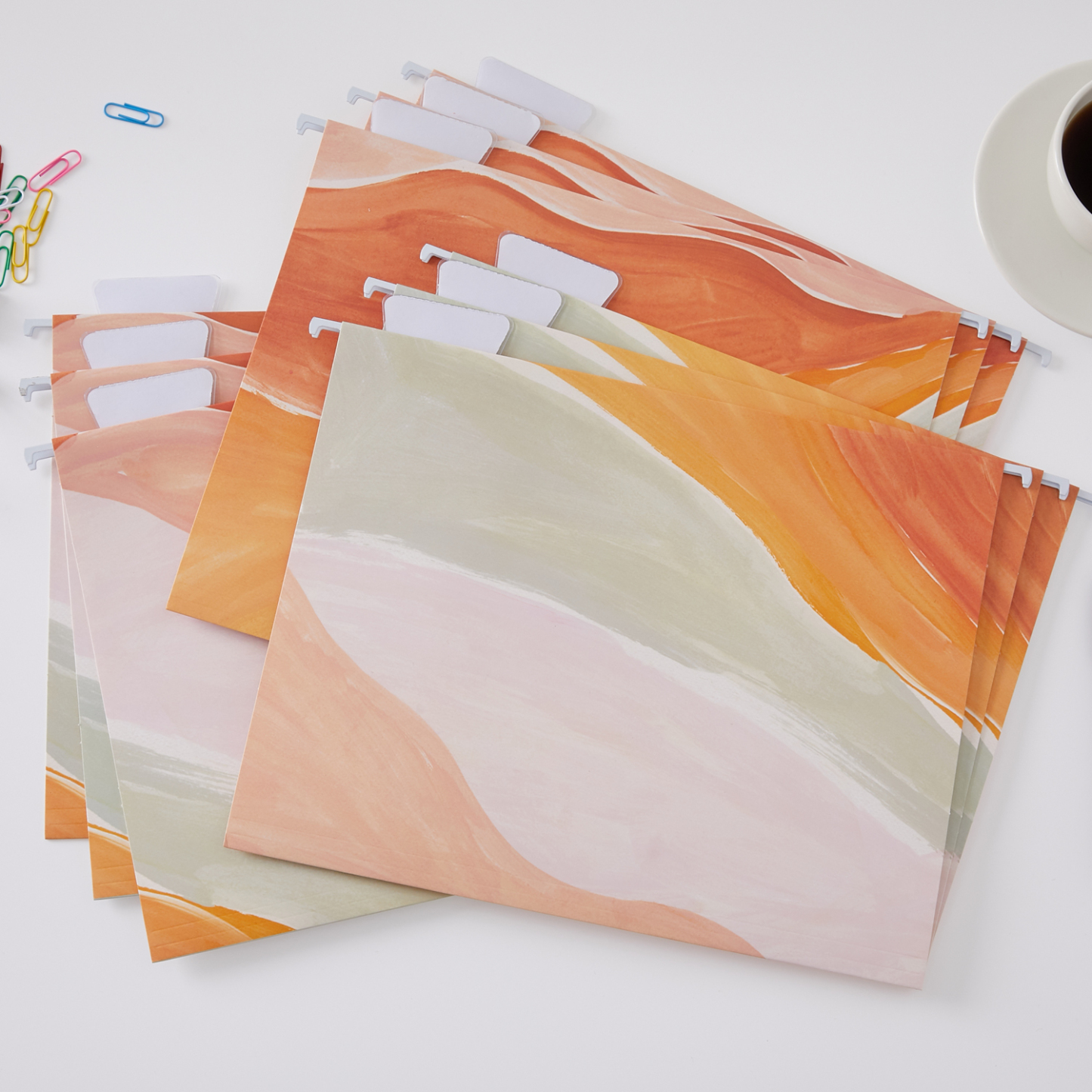 Y YOMA 9 Pack Decorative Hanging File Folders Letter Size Marble Cute Hanging Folder Pretty File Folder Organizer for Filing Cabinet Office Home with 1/5-Cut Adjustable Tabs, 3 Orange Marble