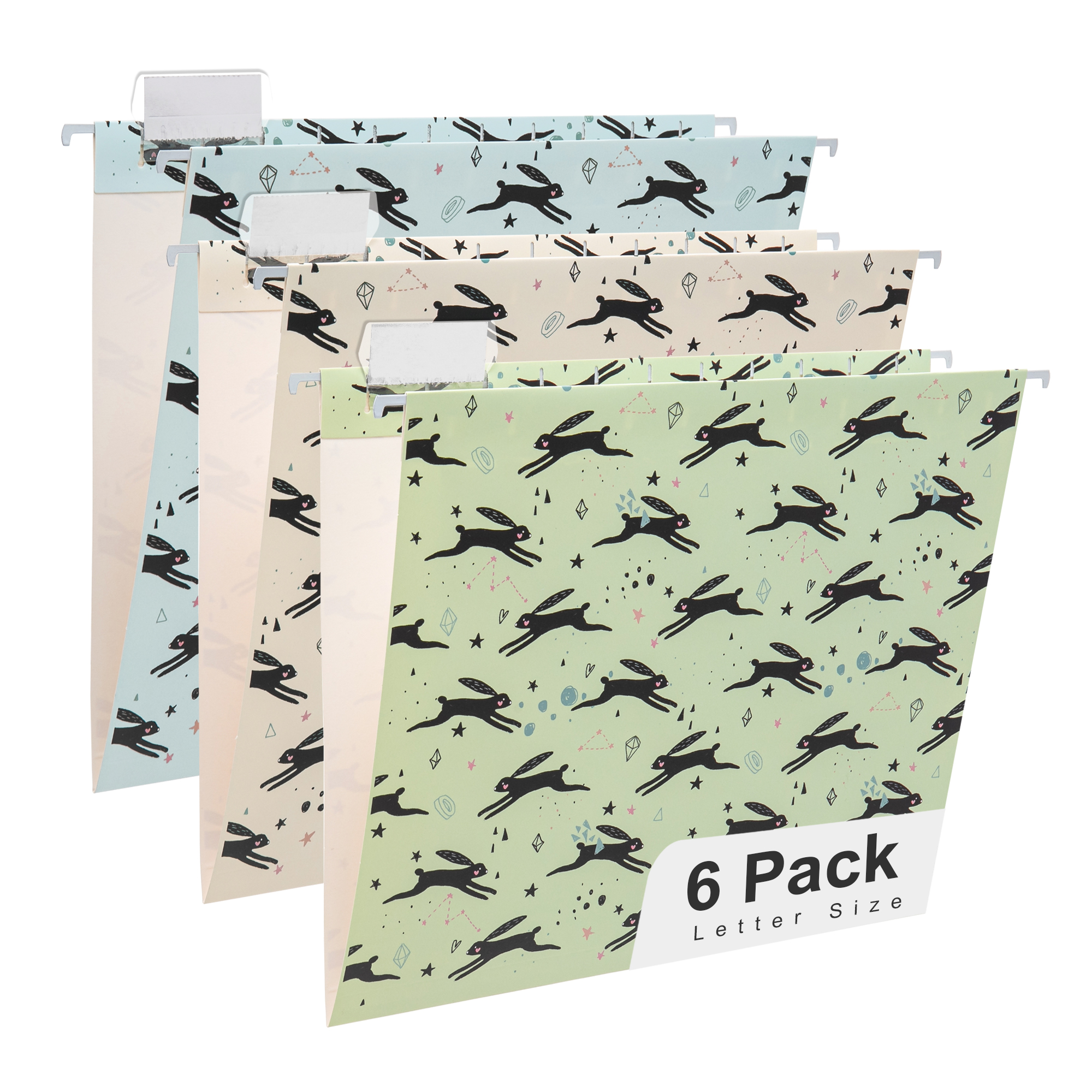 Y YOMA 6 Pack Decorative Hanging File Folders Letter Size Marble Cute Hanging Folder Pretty File Folder Organizer for Filing Cabinet Office Home with 1/5-Cut Adjustable Tabs, 3 Rabbit Design