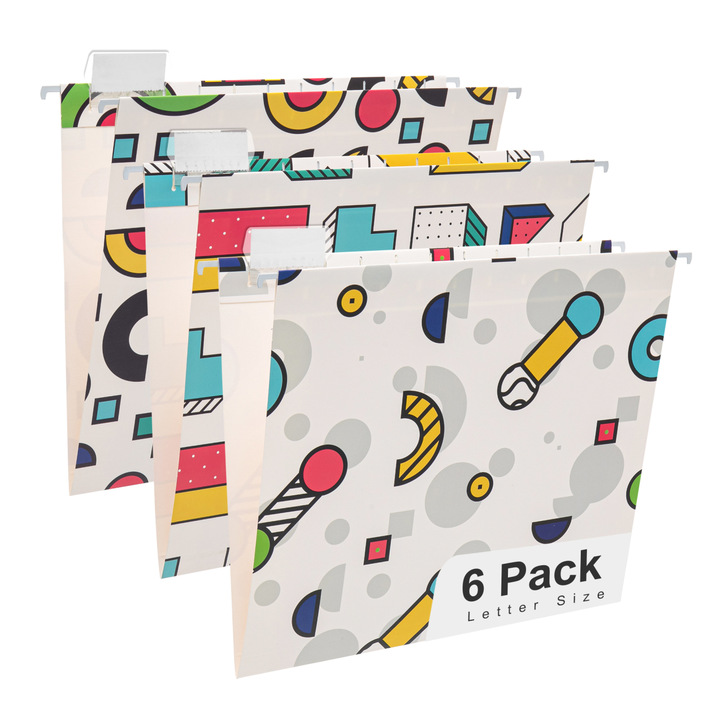 Y YOMA 6 Pack Decorative Hanging File Folders Letter Size Marble Cute Hanging Folder Pretty File Folder Organizer for Filing Cabinet Office Home with 1/5-Cut Adjustable Tabs, 3 Memphis Design