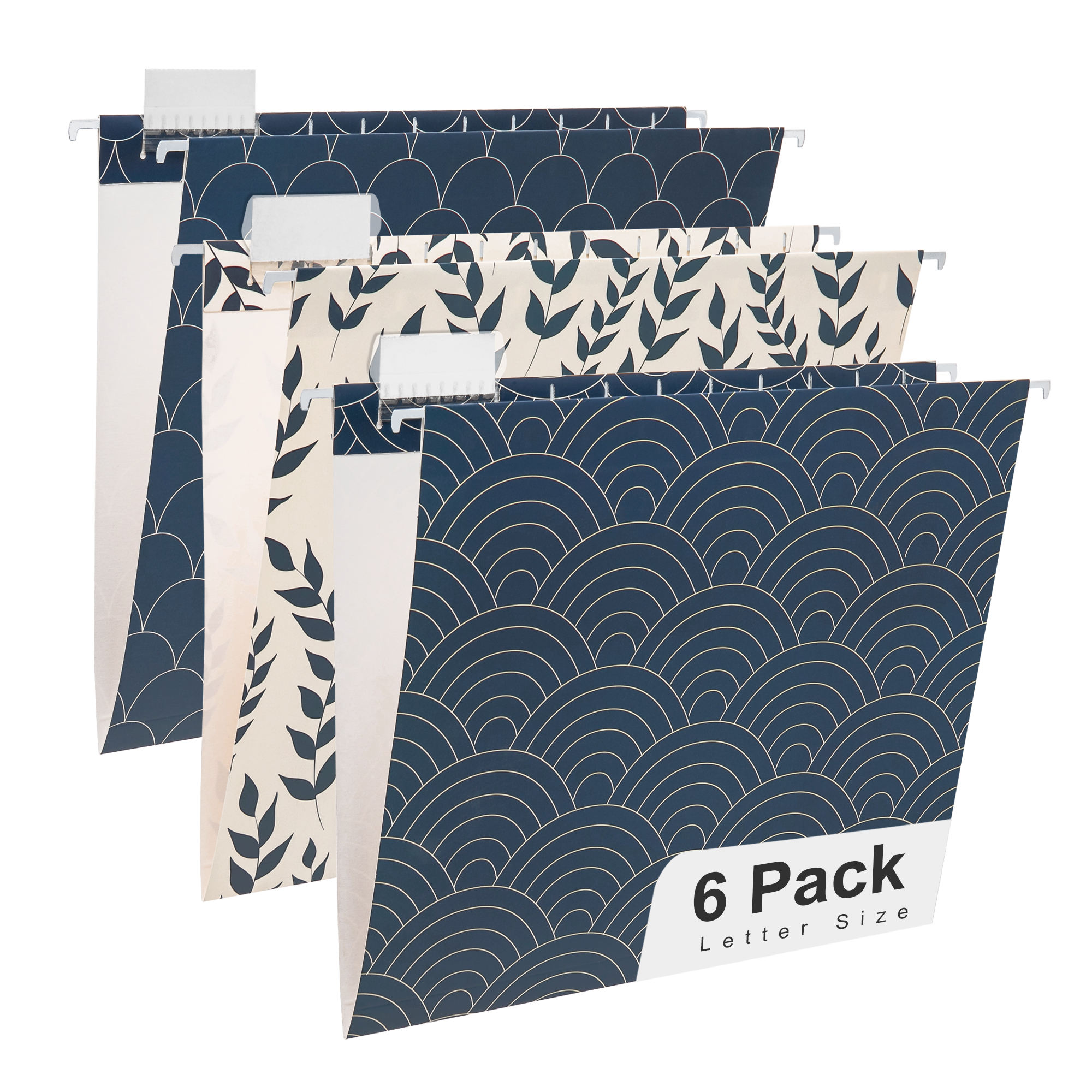 Y YOMA 6 Pack Decorative Hanging File Folders Letter Size Marble Cute Hanging Folder Pretty File Folder Organizer for Filing Cabinet Office Home with 1/5-Cut Adjustable Tabs, 3 Ocean Lines