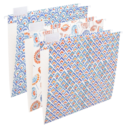 Y YOMA 6 Pack Decorative Hanging File Folders Letter Size Marble Cute Hanging Folder Pretty File Folder Organizer for Filing Cabinet Office Home with 1/5-Cut Adjustable Tabs, 3 Japanese Style