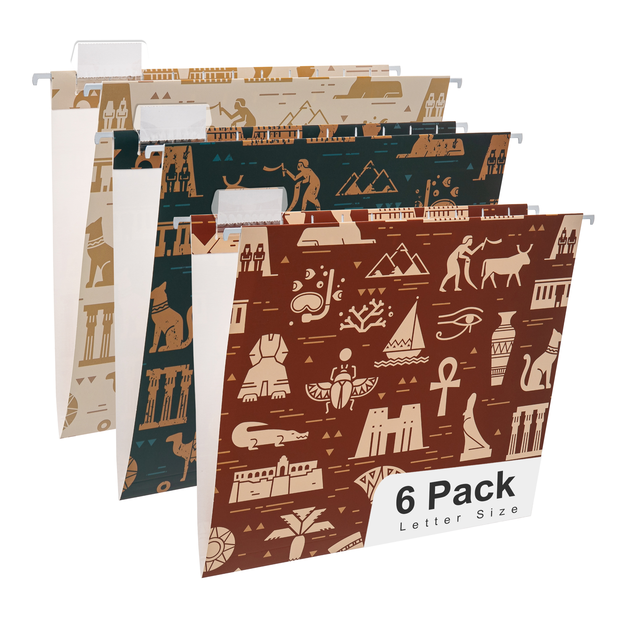Y YOMA 6 Pack Decorative Hanging File Folders Letter Size Marble Cute Hanging Folder Pretty File Folder Organizer for Filing Cabinet Office Home with 1/5-Cut Adjustable Tabs, 3 Egyptian Design