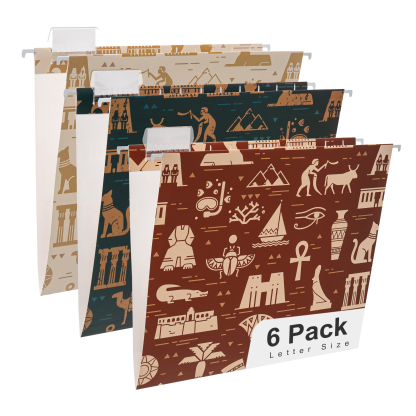Y YOMA 6 Pack Decorative Hanging File Folders Letter Size Marble Cute Hanging Folder Pretty File Folder Organizer for Filing Cabinet Office Home with 1/5-Cut Adjustable Tabs, 3 Egyptian Design