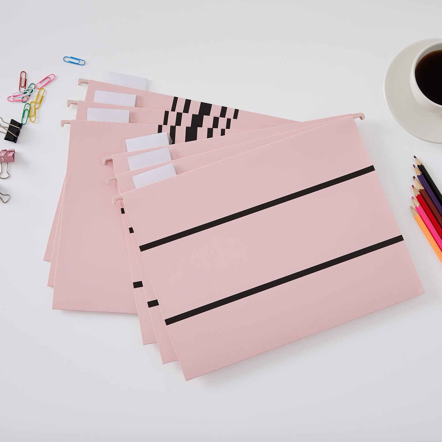 Y YOMA 6 Pack Decorative Hanging File Folders Letter Size Marble Cute Hanging Folder Pretty File Folder Organizer for Filing Cabinet Office Home with 1/5-Cut Adjustable Tabs, 2 Pink Line Design