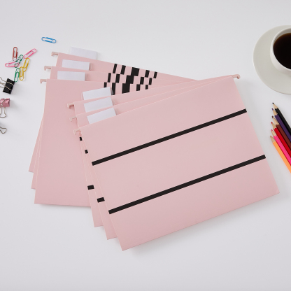 Y YOMA 6 Pack Decorative Hanging File Folders Letter Size Marble Cute Hanging Folder Pretty File Folder Organizer for Filing Cabinet Office Home with 1/5-Cut Adjustable Tabs, 2 Pink Line Design