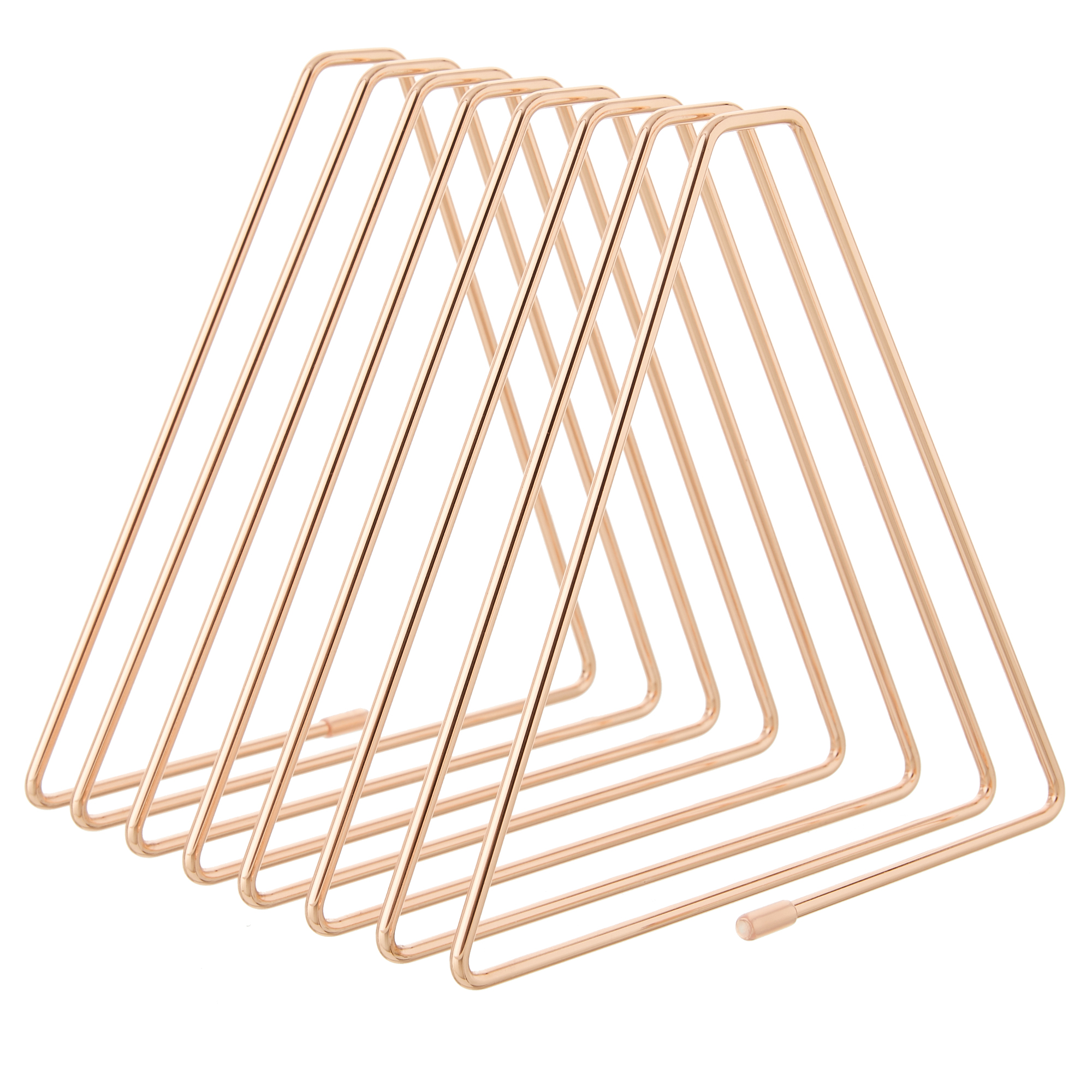 Y YOMA 1 Pack Rose Gold File Folder Racks Triangle Magazine Holder Metal File Organizer for Desk Decorative File Sorter Display Rack for Office Home, 7 Compartments