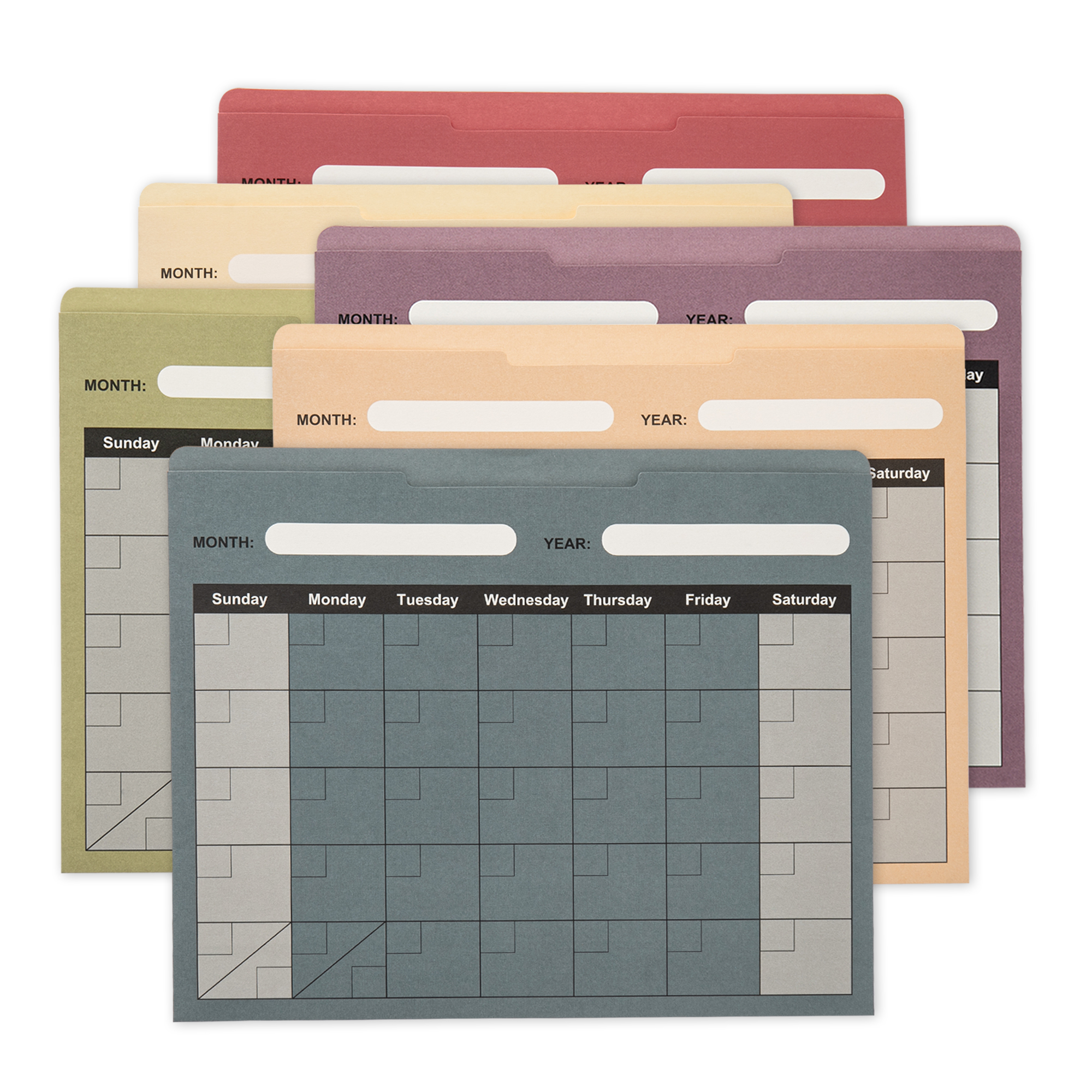 Y YOMA 6 Pack File Folder Jackets Letter Size Paper Pocket File Folder with Reinforced Straight-Cut Tab Pre-Printed Job Folders No Expansion Organizer for Office, Assorted Colors, Calendar Design