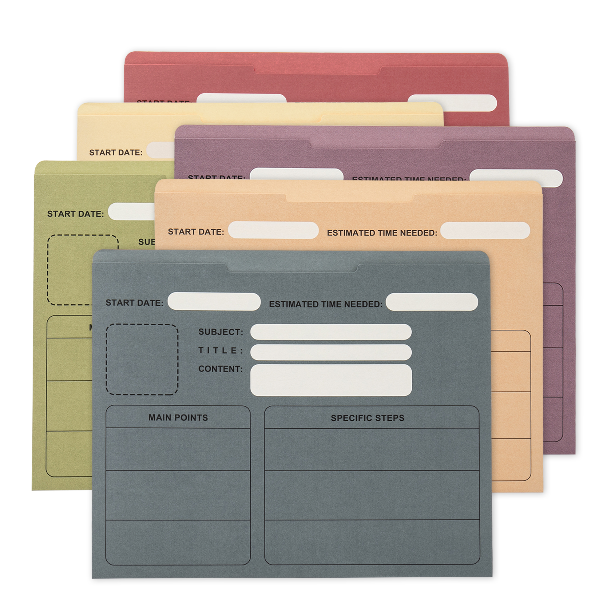 Y YOMA 6 Pack File Folder Jackets Letter Size Paper Pocket File Folder with Reinforced Straight-Cut Tab Pre-Printed Job Folders No Expansion Organizer for Office, Assorted Colors, Project Design