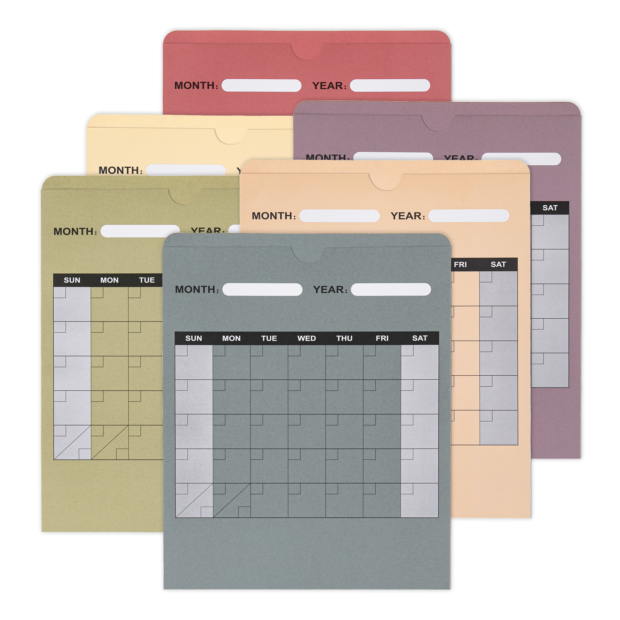 Y YOMA 6 Pack File Folder Jackets Letter Size Paper Pocket File Folder with Reinforced Straight-Cut Tab Pre-Printed Job Folders No Expansion Organizer, Morandi Colors, Vertical Calendar Design