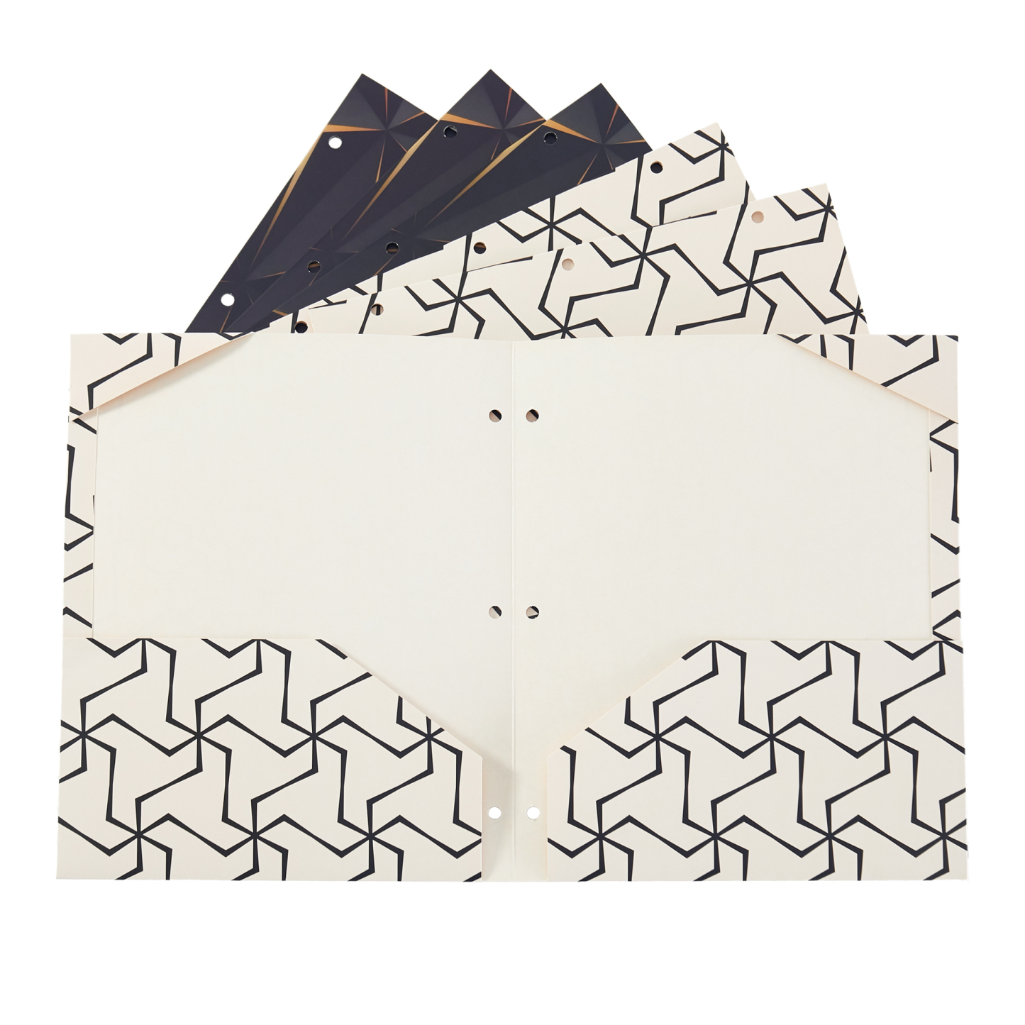 Y YOMA 6 Pack 2 Pocket Folder Letter Size Decorative Binder Folders with Pockets 3 Hole Punch Folder Paper Cute Project Folders Two Pocket 3 Ring File Folder for School Office Home, Geometric Design