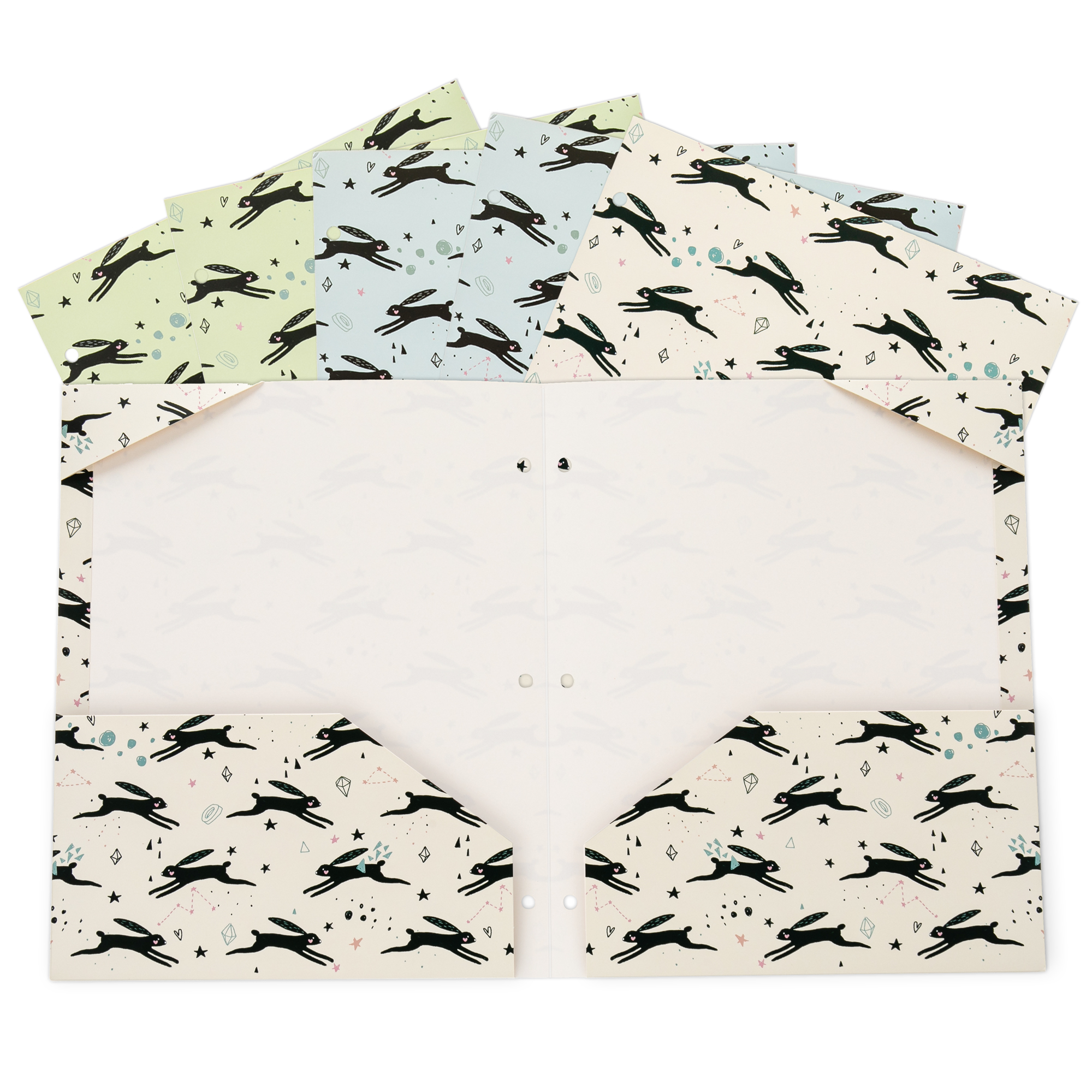 Y YOMA 6 Pack 2 Pocket Folder Letter Size Decorative Binder Folders with Pockets 3 Hole Punch Folder Paper Cute Project Folders Two Pocket 3 Ring File Folder for School Office Home, Rabbit Design