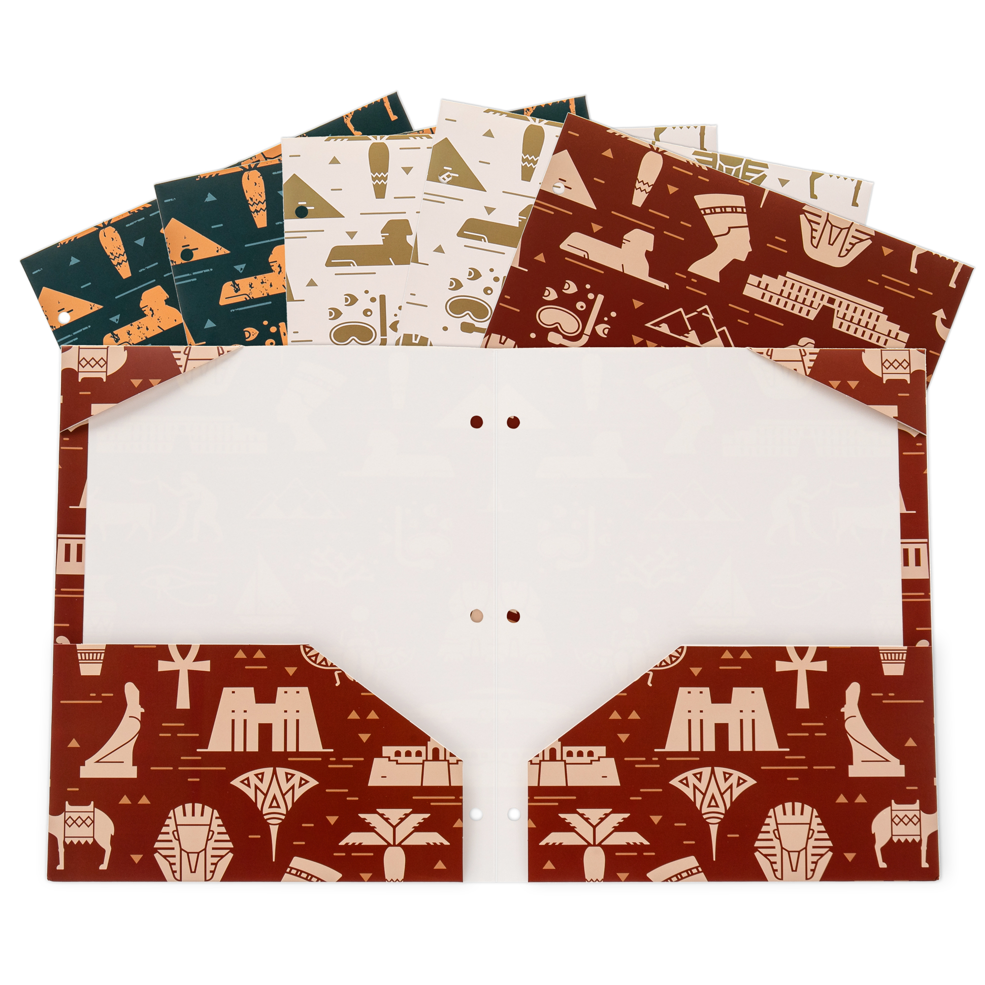 Y YOMA 6 Pack 2 Pocket Folder Letter Size Decorative Binder Folders with Pockets 3 Hole Punch Folder Paper Cute Project Folders Two Pocket 3 Ring File Folder for School Office Home, Egyptian Design