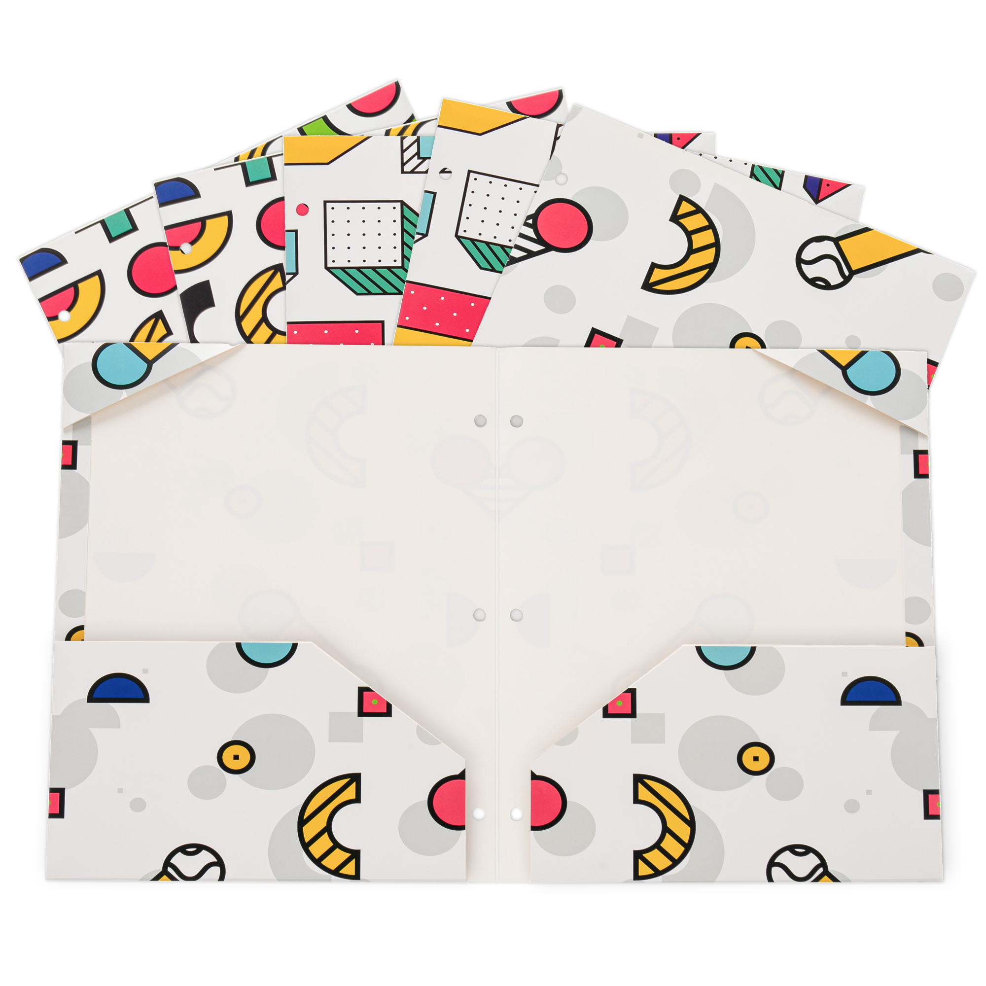 Y YOMA 6 Pack 2 Pocket Folder Letter Size Decorative Binder Folders with Pockets 3 Hole Punch Folder Paper Cute Project Folders Two Pocket 3 Ring File Folder for School Office Home, Memphis Design