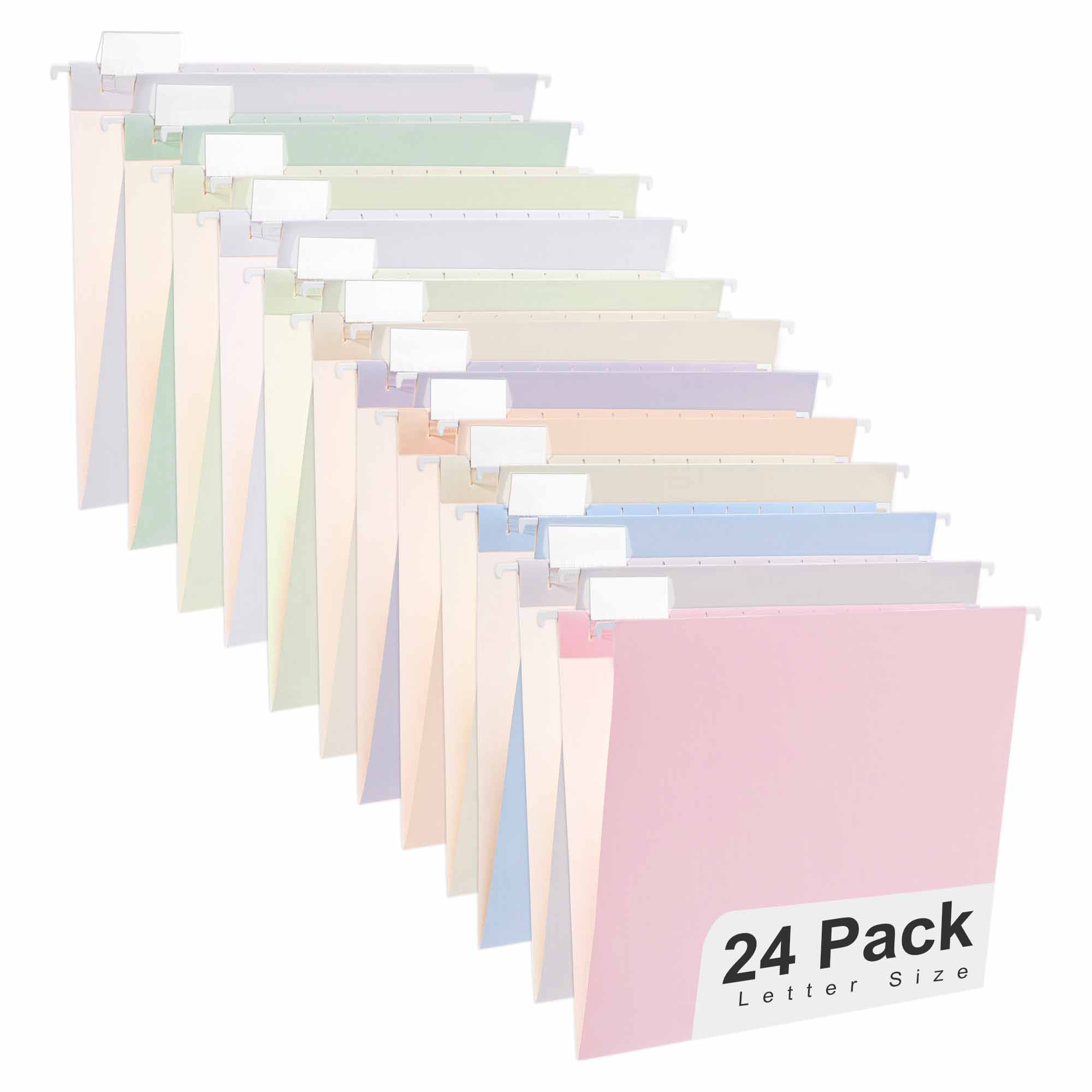 Y YOMA 24 Pack Colored Hanging File Folders Letter Size Decorative Hanging Folder Cute Pretty File Folderfor Filing Cabinet Drawer Office Home with 1/5-Cut Adjustable Tabs, Soft Color