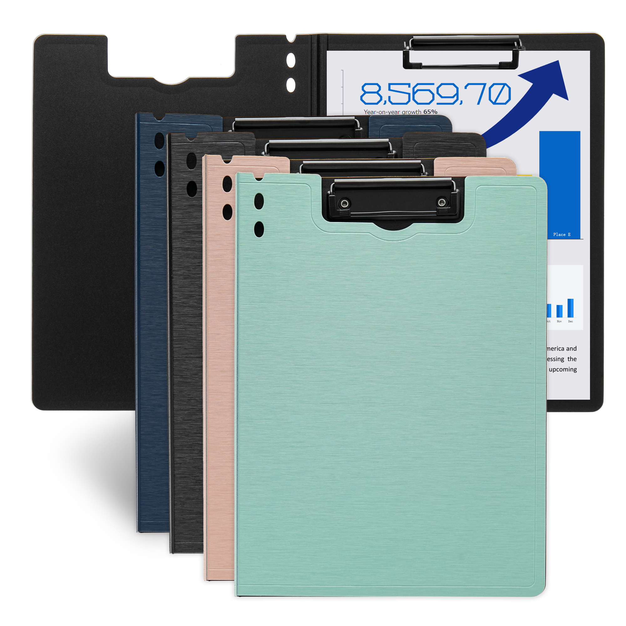 Y YOMA 4 Pack Plastic Clipboard Folder with Low Profile Clip for A4 Letter Size Sheet 360 Degree Flip Writing Pad Profile Clip File Folder for Office School Business Outdoor, Assorted Color