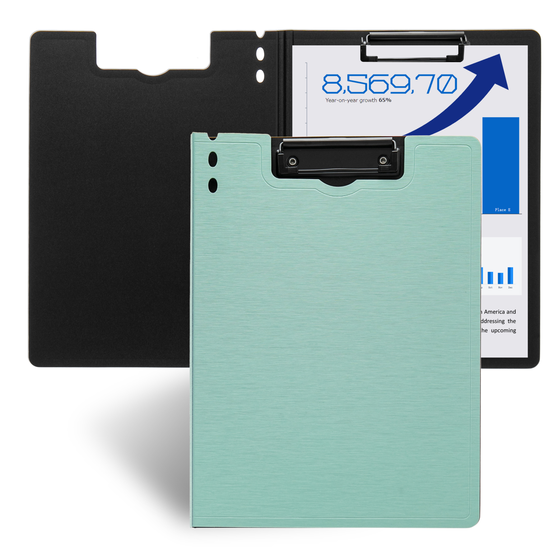 Y YOMA 2 Pack Plastic Clipboard Folder with Low Profile Clip for A4 Letter Size Sheet 360 Degree Flip Writing Pad Profile Clip File Folder for Office School Business Classroom Outdoor, Mint Green
