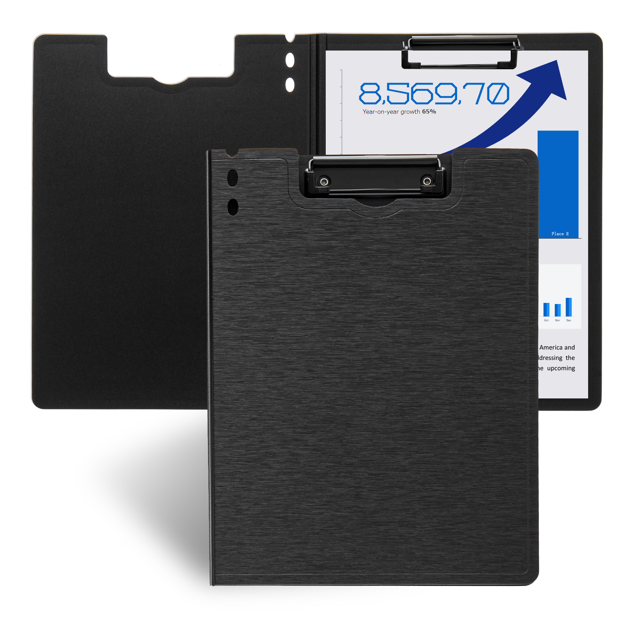 Y YOMA 2 Pack Plastic Clipboard Folder with Low Profile Clip for A4 Letter Size Sheet 360 Degree Flip Writing Pad Profile Clip File Folder for Office School Business Classroom Nurse Outdoor, Black