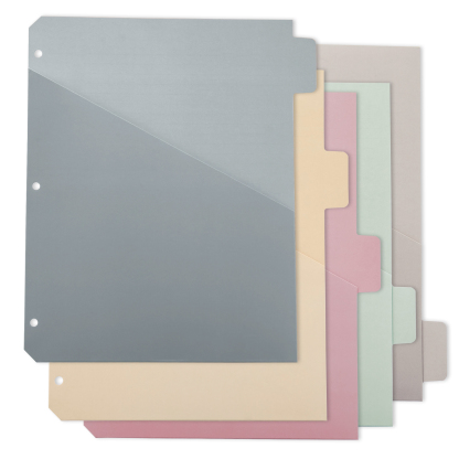 Y YOMA Colored 3 Ring Binder Dividers with Pocket Letter Size Paper Binder Tabs Page Dividers Cute Decorative Binder Index Dividers for Office School Home with 1/5-Cut Tabs, Morandi Color(5 Sheet)