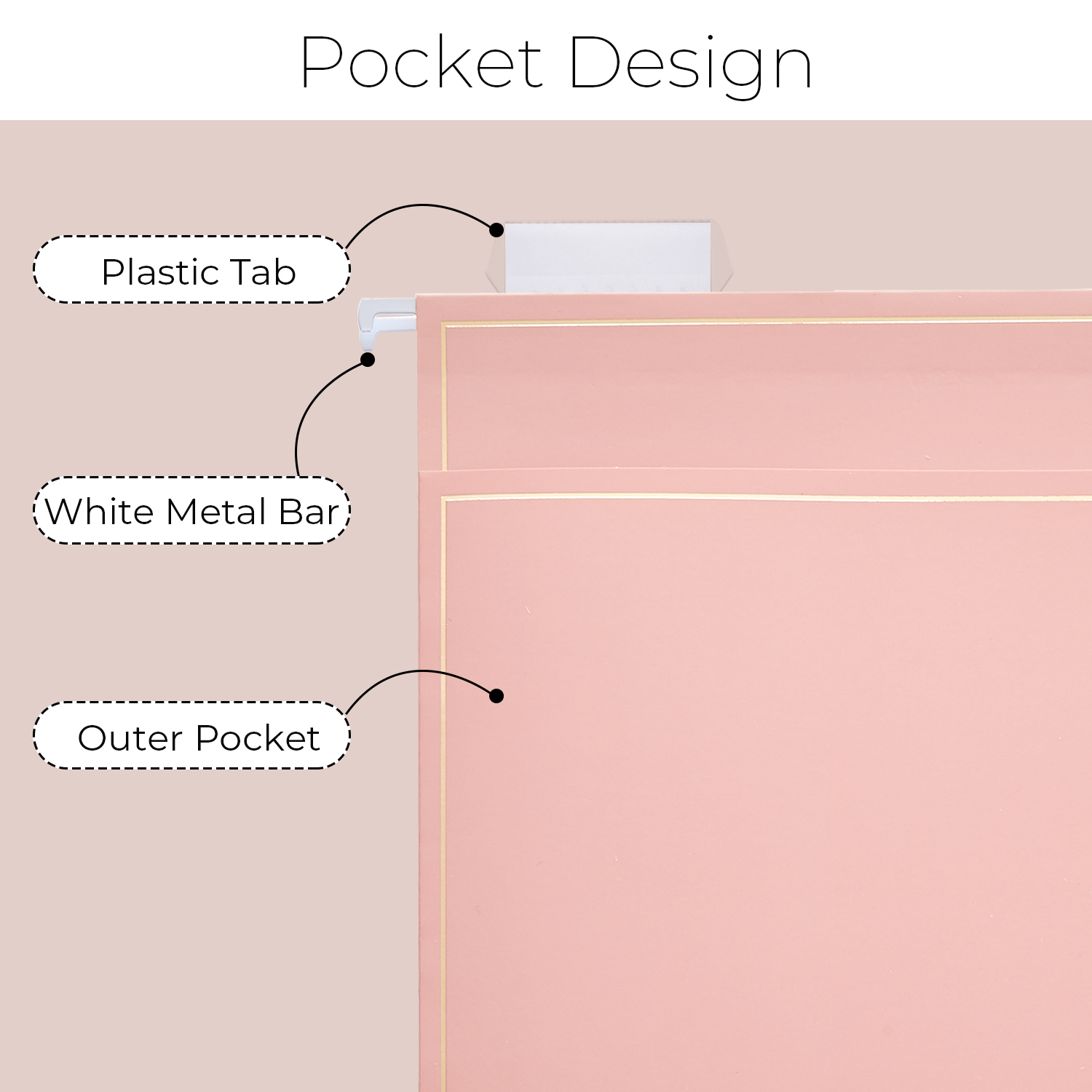 Y YOMA 6 Pack Rose Gold Hanging File Folders with Pocket Letter Size Decorative File Folder Cute Pretty Hanging Folder for Office Home School with 1/5-Cut Adjustable Tabs, Outer Storage Pockets