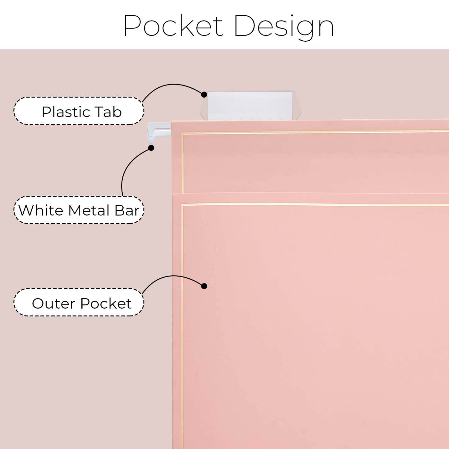 Y YOMA 6 Pack Rose Gold Hanging File Folders with Pocket Letter Size Decorative File Folder Cute Pretty Hanging Folder for Office Home School with 1/5-Cut Adjustable Tabs, Outer Storage Pockets