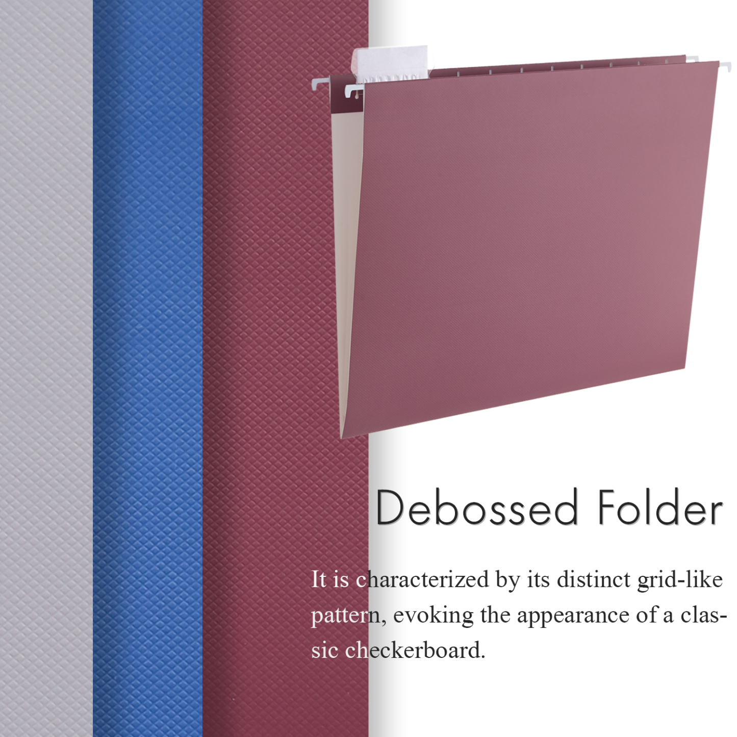 Y YOMA 6 Pack Debossed Hanging File Folders Letter Size Decorative Hanging Folder Pretty File Folder Organizer for Filing Cabinet Office Home with 1/5-Cut Adjustable Tabs, Checkered Steady Color