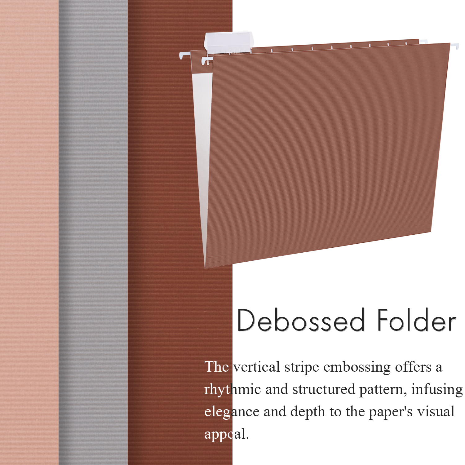 Y YOMA 6 Pack Debossed Hanging File Folders Letter Size Decorative Hanging Folder Pretty File Folder Organizer for Filing Cabinet Office Home with 1/5-Cut Adjustable Tabs, Laid Maillard Color