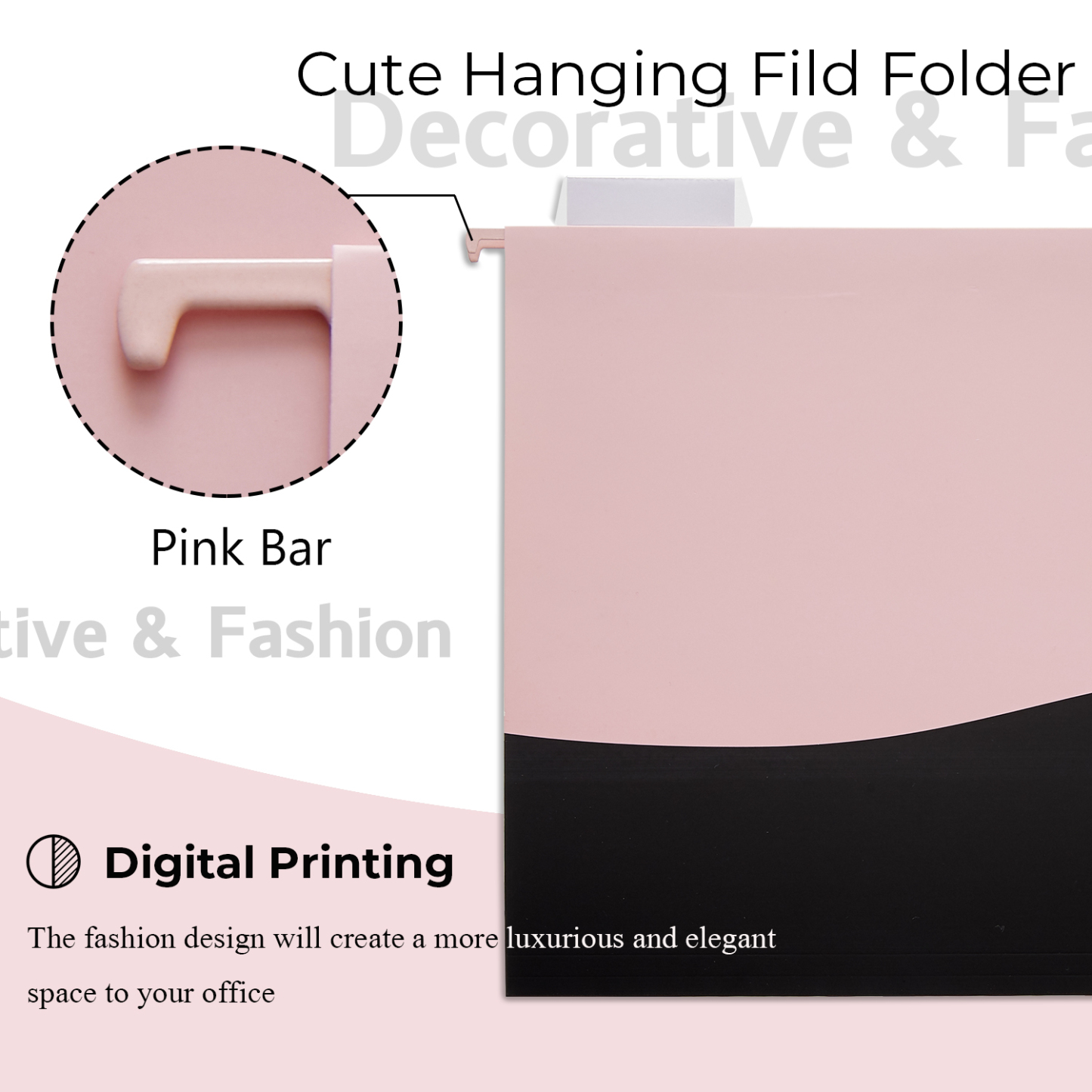 Y YOMA 6 Pack Decorative Hanging File Folders Letter Size Cute Hanging Folder Pretty File Folder Organizer for Filing Cabinet Office Home with 1/5-Cut Adjustable Tabs, 2 Pink Block Design