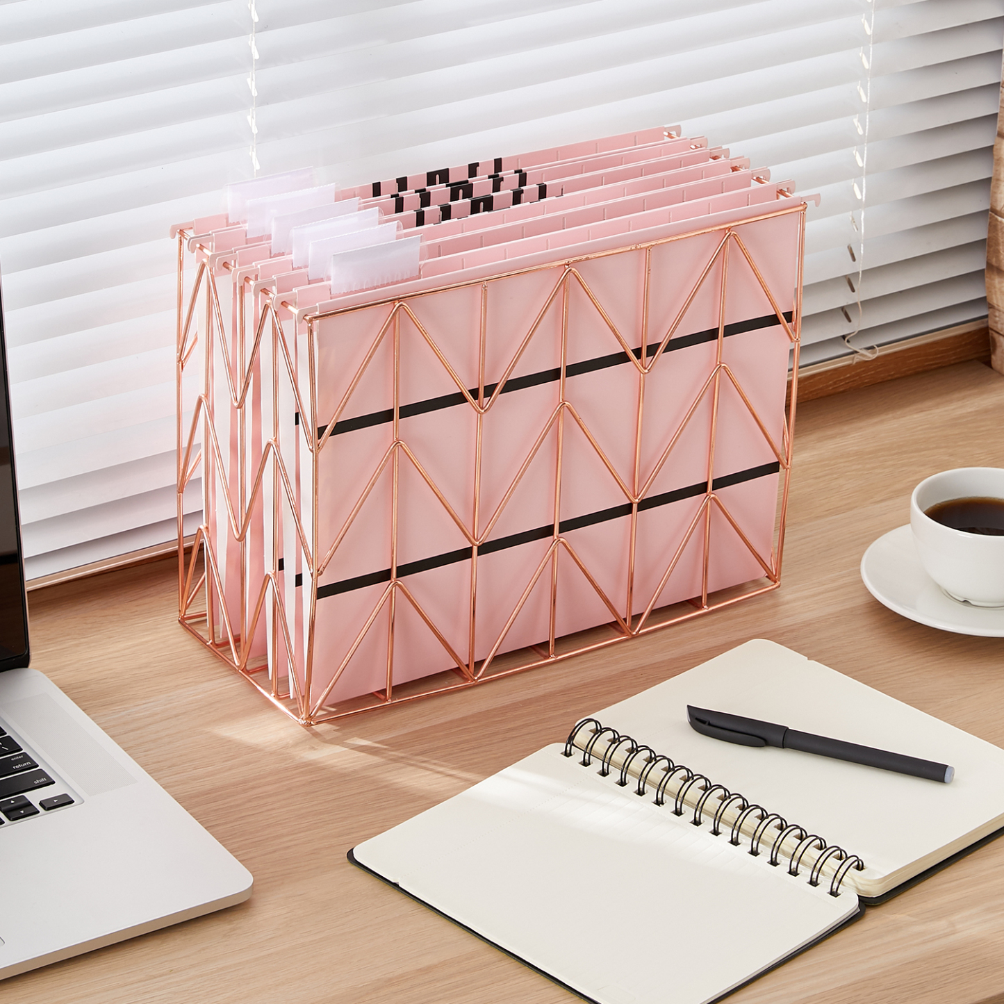 Y YOMA 6 Pack Decorative Hanging File Folders Letter Size Marble Cute Hanging Folder Pretty File Folder Organizer for Filing Cabinet Office Home with 1/5-Cut Adjustable Tabs, 2 Pink Line Design