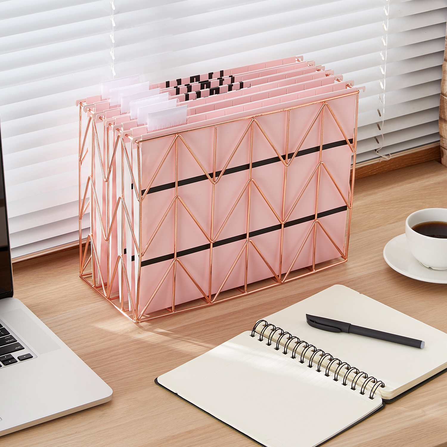 Y YOMA 6 Pack Decorative Hanging File Folders Letter Size Marble Cute Hanging Folder Pretty File Folder Organizer for Filing Cabinet Office Home with 1/5-Cut Adjustable Tabs, 2 Pink Line Design