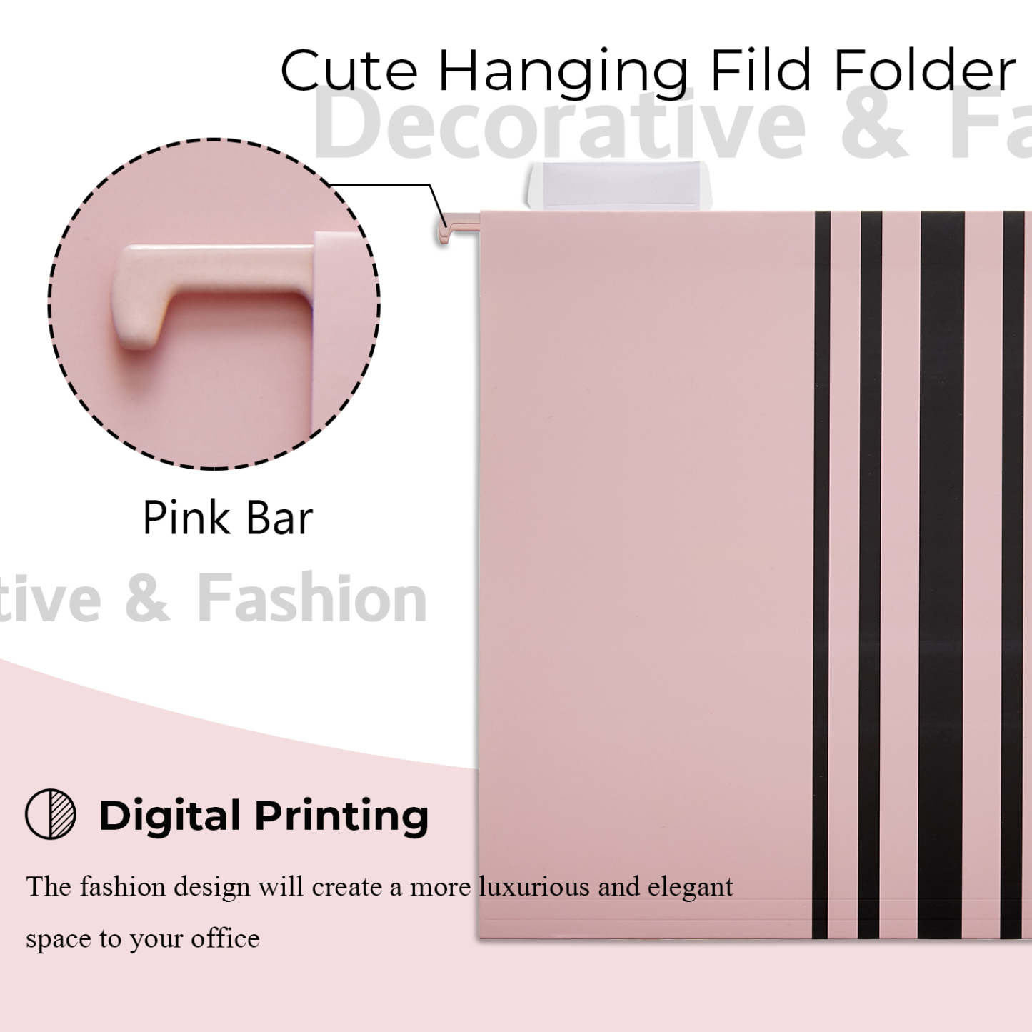 Y YOMA 6 Pack Decorative Hanging File Folders Letter Size Marble Cute Hanging Folder Pretty File Folder Organizer for Filing Cabinet Office Home with 1/5-Cut Adjustable Tabs, 2 Pink Line Design