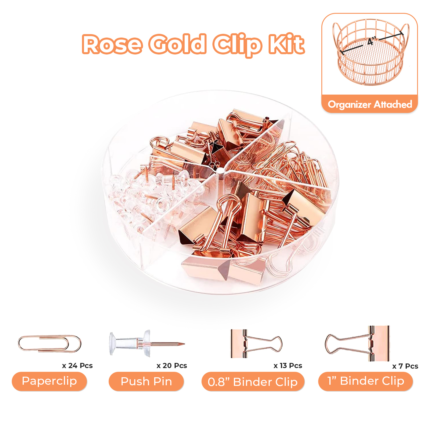 Y YOMA Rose Gold Desk Organizer for Letter Size Hanging File Folder 7 Pcs Folder Organizer Pen Holder Phone Holder Clip Holder Sticky Note Holder Business Card Holder Clip Kit, Wire Metal