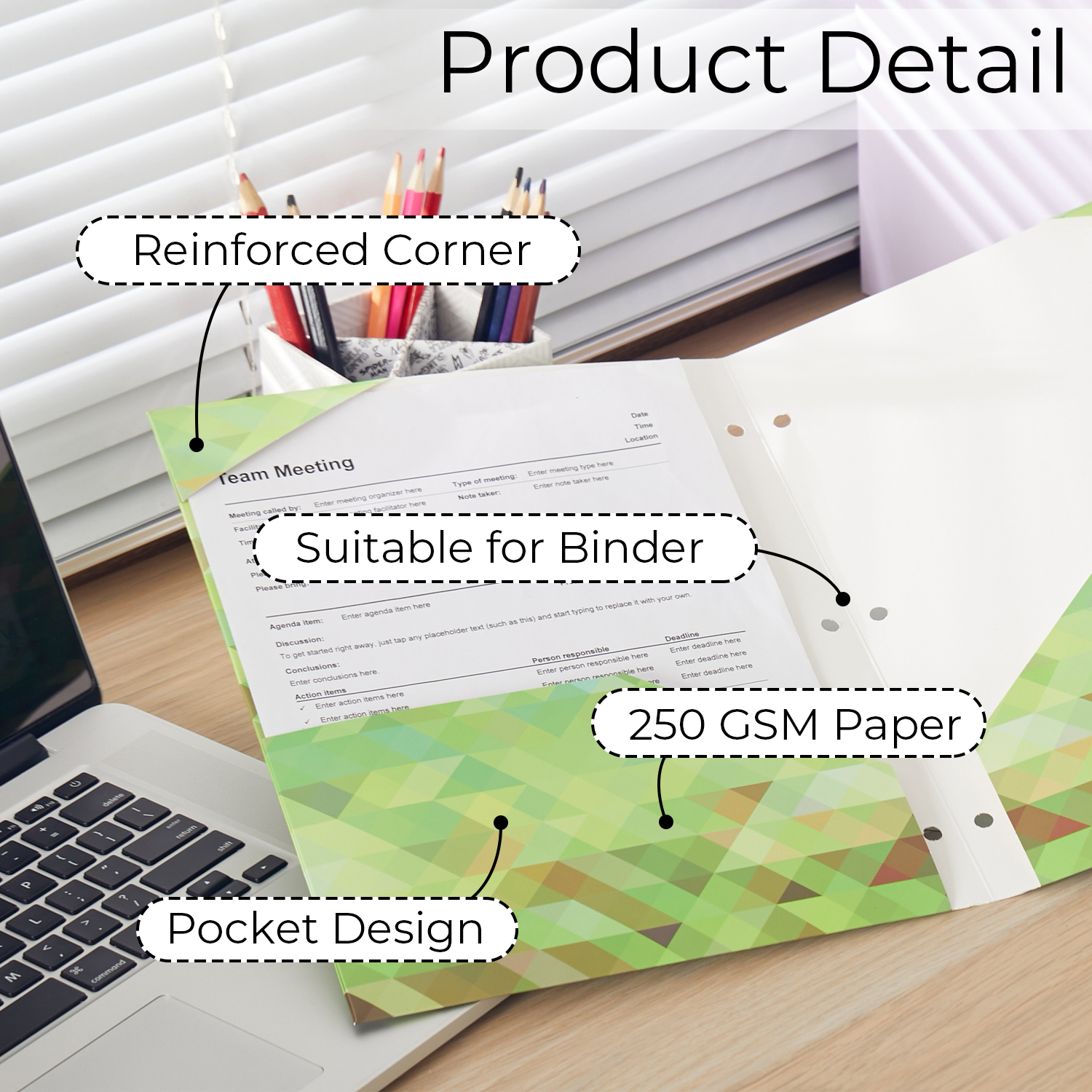 Y YOMA 6 Pack 2 Pocket Folder Letter Size Decorative Binder Folders with Pockets 3 Hole Punch Folder Paper Cute Project Folders Two Pocket 3 Ring File Folder for School Office Home, Abstract Design