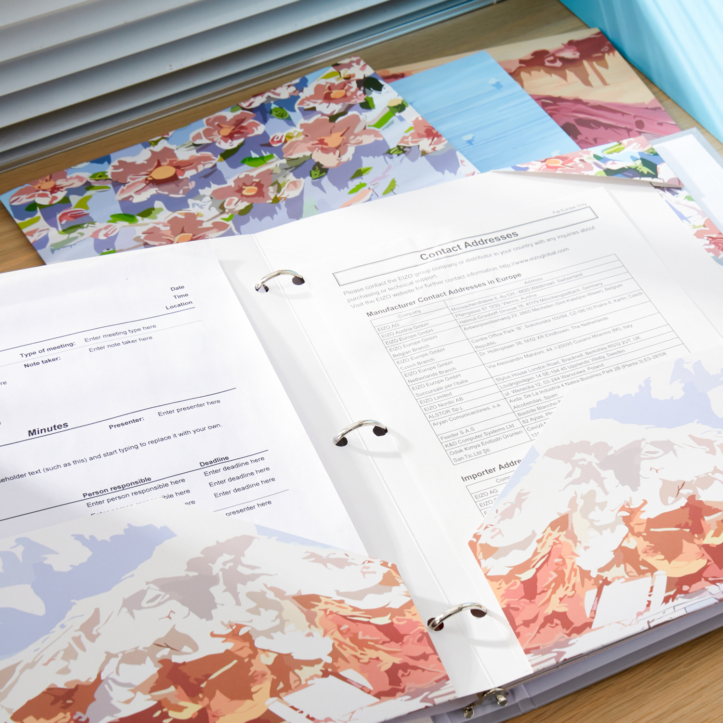 Y YOMA 6 Pack 2 Pocket Folder Letter Size Decorative Binder Folders with Pockets 3 Hole Punch Folder Paper Cute Project Folders Two Pocket 3 Ring File Folder for School Office Home, Mountain Design