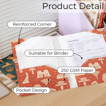 Y YOMA 6 Pack 2 Pocket Folder Letter Size Decorative Binder Folders with Pockets 3 Hole Punch Folder Paper Cute Project Folders Two Pocket 3 Ring File Folder for School Office Home, Egyptian Design