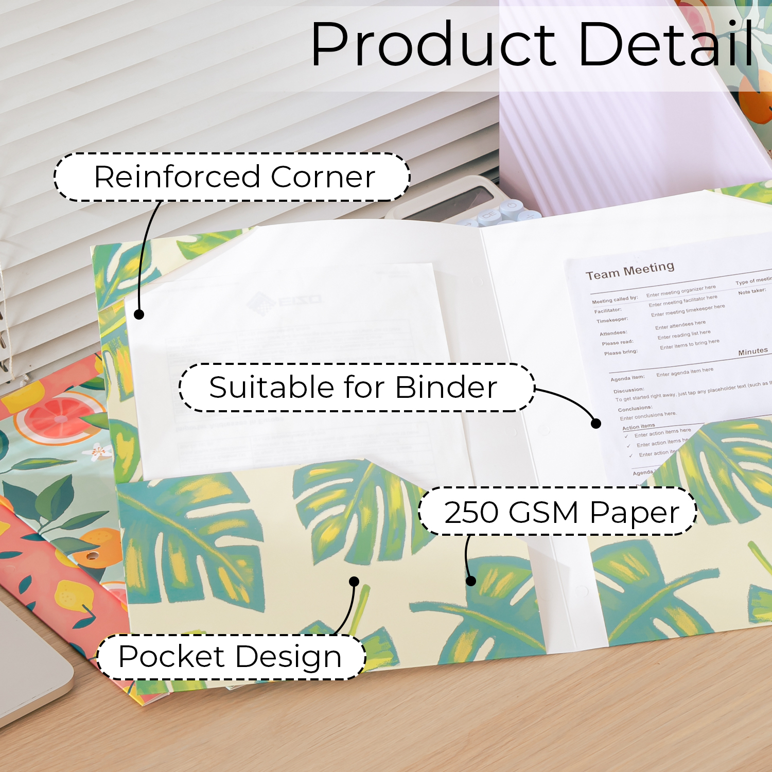 Y YOMA 6 Pack 2 Pocket Folder Letter Size Decorative Binder Folders with Pockets 3 Hole Punch Folder Paper Cute Project Folders Two Pocket 3 Ring File Folder for School Office Home, Tropical Fruit