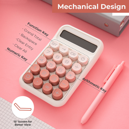 Y YOMA 1 Pack Mechanical Switch Calculator with 10 Digit Large LCD Display Big Button, Mini Cute Desktop Calculator 4 Function Basic Calculators for School Home Office Business, Cute Pink
